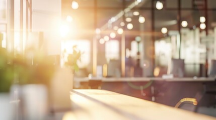  Blurred workplace, office in the morning, interior for business presentation background