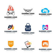 Set of Game console and video games stick logo design template