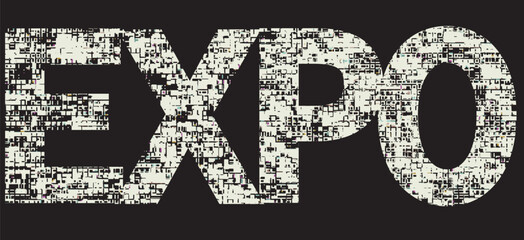  Expo Wave design black and white. Digital image with a psychedelic stripes. Argent base for website, print, basis for banners, wallpapers, business cards, brochure, banner. Line art optical