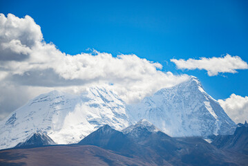 The  Chomolhari mountain with snow in Tibet 