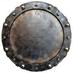 Naklejka premium isolated old round rusty metal shield - metal banner, design element
