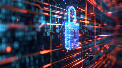 Fototapeta premium Cyber security abstract illustration with padlock
