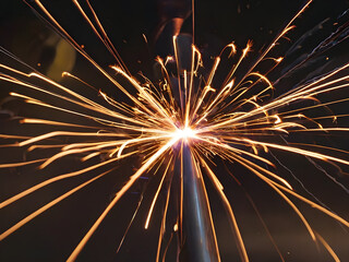 Close-up of metal welding sparks Industrial metalwork Dynamic process Energy flames