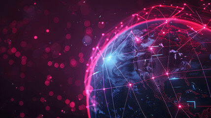 Digital world globe with neon lines abstract illustration