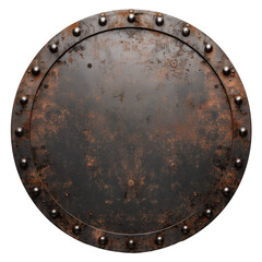 Fototapeta premium isolated old round rusty metal shield - metal banner, design element