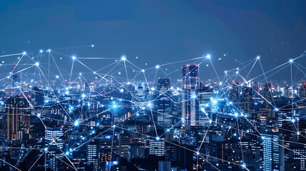 Naklejka premium City skyline with digital lines conceptual image
