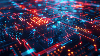 Data transfer with neon lights abstract visualization