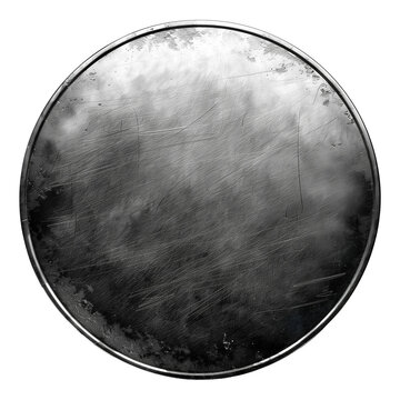 isolated old round rusty metal shield - metal banner, design element