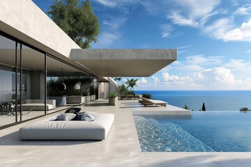 Fototapeta premium Modern sea view villa architecture building outdoors.