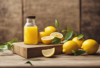 Background lemon podium product fruit platform cosmetic scene display citrus yellow Podium lemon vit