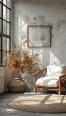 Minimalistic living room with white TV mockup and armchair