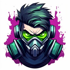 Gamer mascot logo design illustration with a gaming headset and gas mask