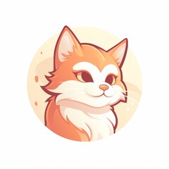Cute Cartoon Cat Illustration. Adorable Ginger Kitten Portrait