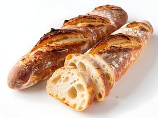 Close Up of Crusty Baguette Slice Revealing Soft Airy Interior on White Background Baked Bread Pastry Concept
