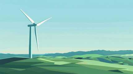 Obraz premium wind turbine on green field. flat vector graphic. simple background