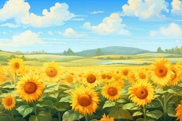 Fototapeta premium Sunflower field s landscape outdoors. 