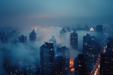 Obraz premium Cityscape shrouded in dense fog