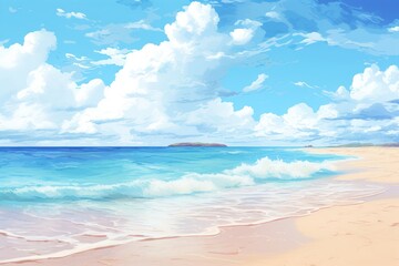 Obraz premium Beach ocean sea backgrounds, digital paint illustration.