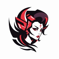 Fierce Female Warrior Esports Logo. Red and Black Graphic Illustration