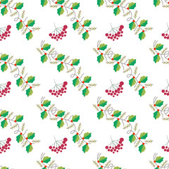 Christmas flourishes swirl holly leaves Seamless Pattern