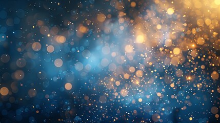 Obraz premium New Year background with fireworks and bokeh lights. Golden glitter on blue night sky