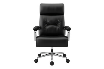 Black leather office chair isolated on transparent background