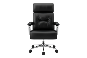 Black leather office chair isolated on transparent background