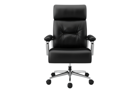 Black leather office chair isolated on transparent background