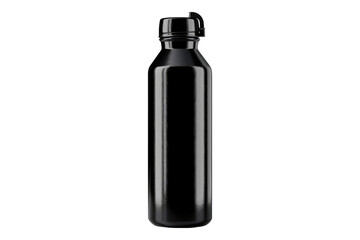 Black water bottle isolated on transparent background