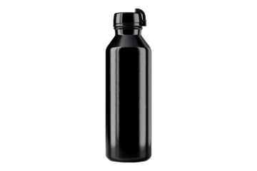 Black water bottle isolated on transparent background