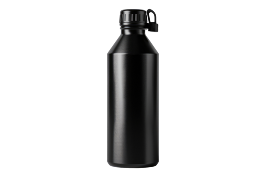 Black water bottle isolated on transparent background