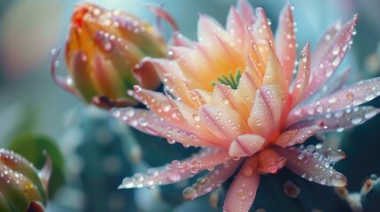 Fototapeta premium Close-up Beautiful cactus flower with water droplets