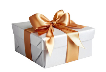 Obraz premium Gift Box with Golden Ribbon on Transparent Background