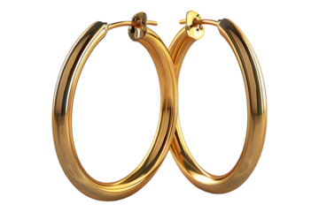 Elegant gold hoop earrings isolated on transparent background