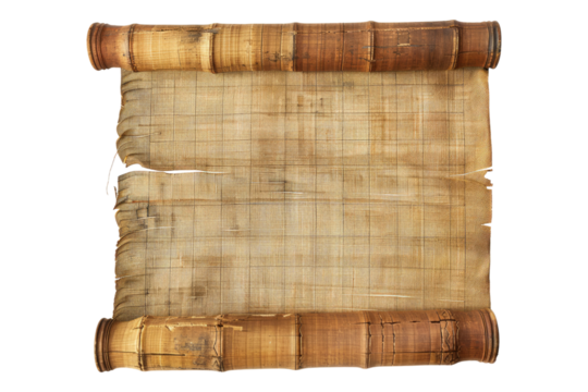Egyptian papyrus scroll isolated on transparent background