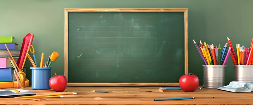 Banner Back To School With Blackboard And Supplies