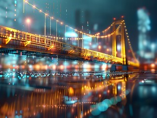 Golden Bridge Over River of Financial Data Symbolizing Crossing to Financial Success