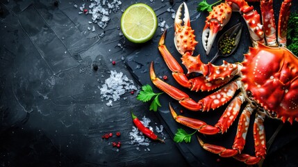 Red King Crab on a Slate Plate with Lime and Spices