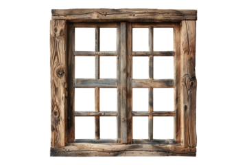 Natural wooden window isolated on transparent background
