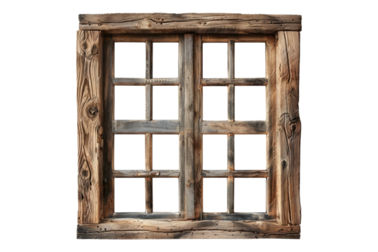 Natural wooden window isolated on transparent background