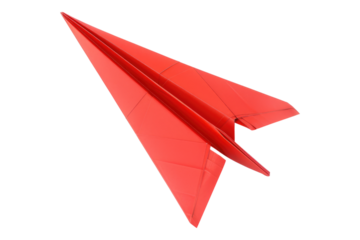 Red paper plane isolated on transparent background