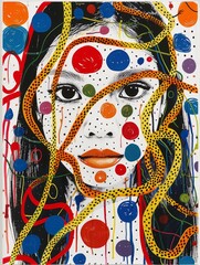 Fototapeta premium Vibrant Abstract Portrait of a Woman with Colorful Dots and Lines