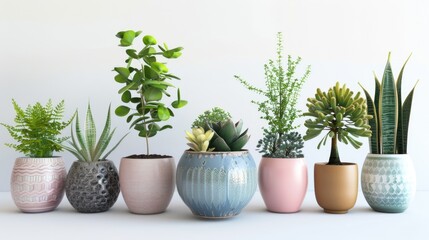 Collection of beautiful plants in ceramic pots. 3D render.