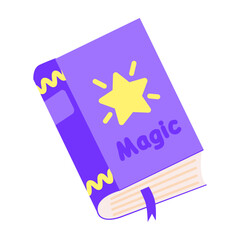 Big magic book with spells, childrens magic element, vector