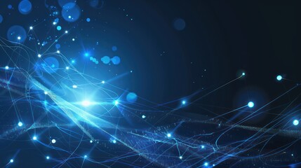 Fototapeta premium Abstract Blue Network Background with Glowing Lines and Dots