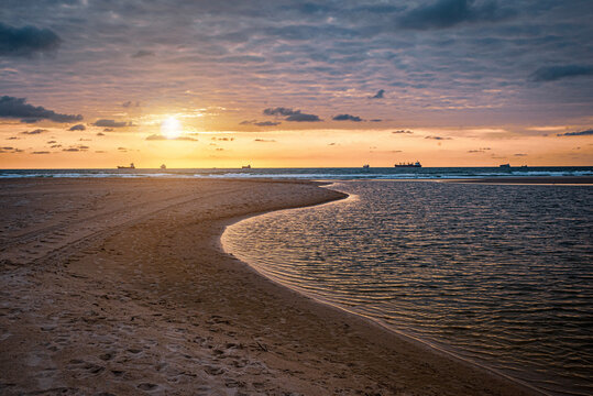 Sunset Serenity at Ashdod Beach: S-Shaped Nahal Lakish Flow