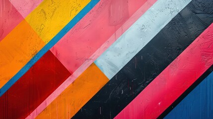 A colorful painting with black and white stripes