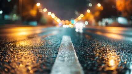City Lights Reflected on Wet Pavement