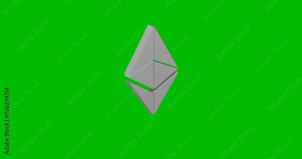 Poster animation of rotation of a white ethereum symbol with shadow. simple and complex rotation. seamless 