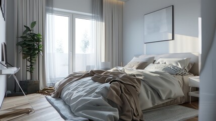 bed with pillows, cozy bed with blankets, comfy home